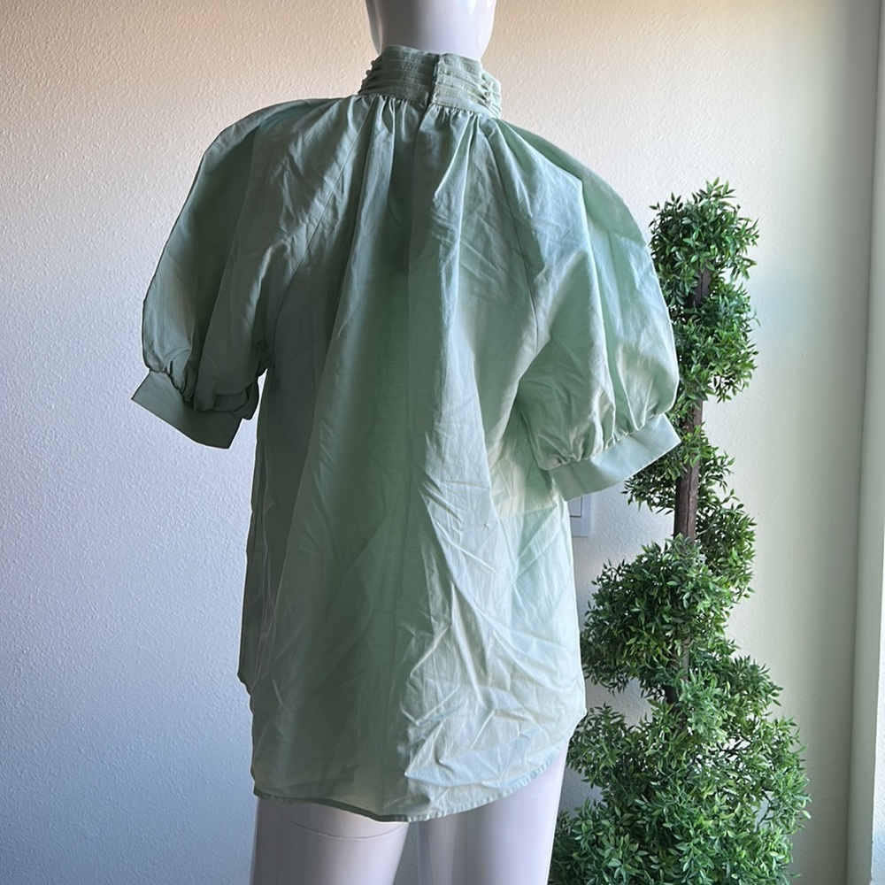 Zara Light Green Blouse with pearls 100% cotton - Picture 6 of 11